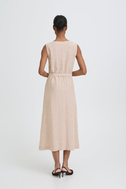 B.Young Falakka Linen Blend Button Stripe Midi Dress