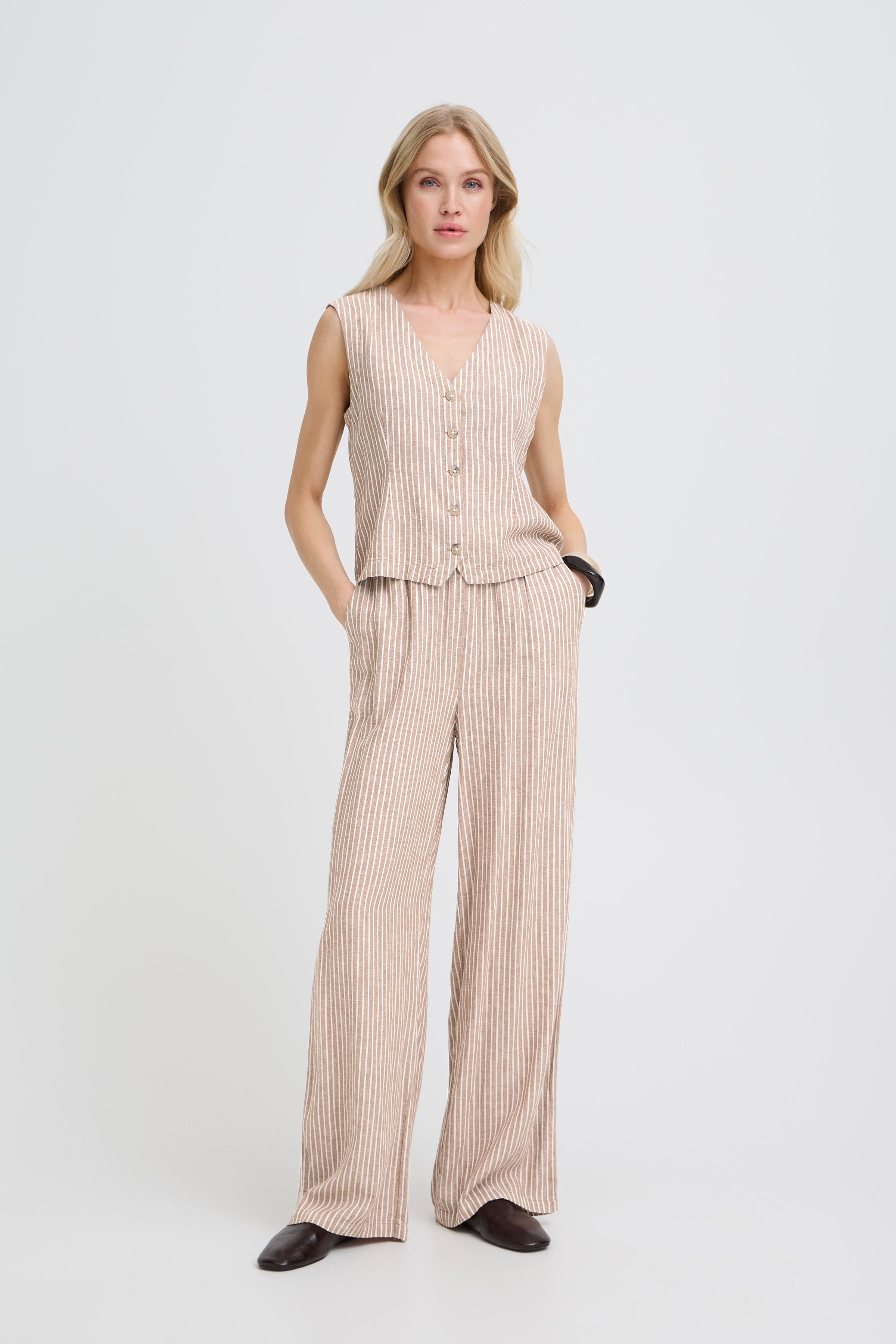 B.Young Falakka Linen Blend Stripe Trousers