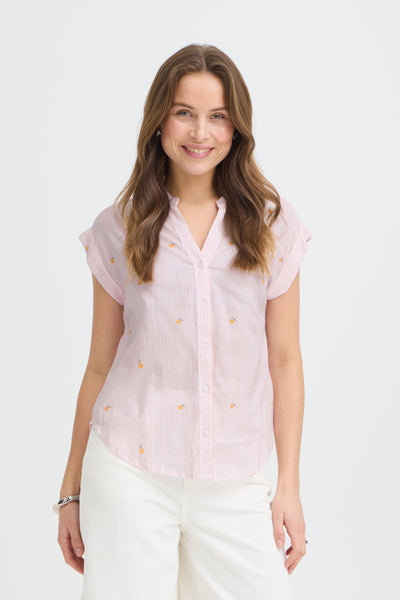 B.Young Isilas Orange Motif Stripe Blouse