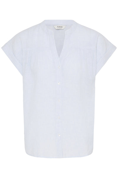 B.Young Izola Stripe V-Neck Button Front Blouse - Blue