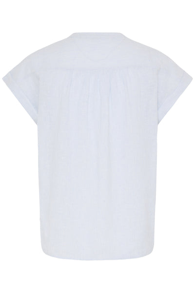 B.Young Izola Stripe V-Neck Button Front Blouse - Blue