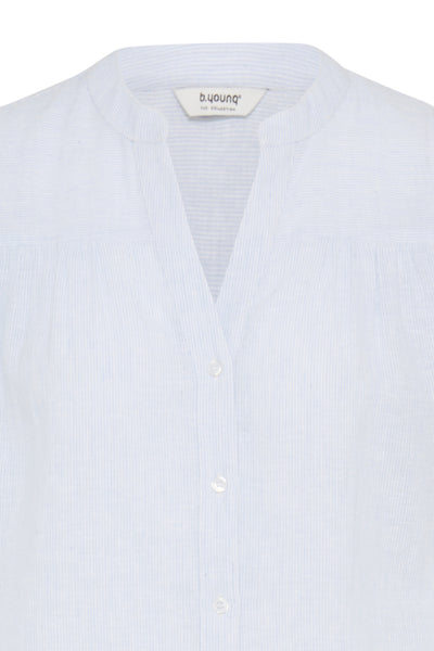 B.Young Izola Stripe V-Neck Button Front Blouse - Blue