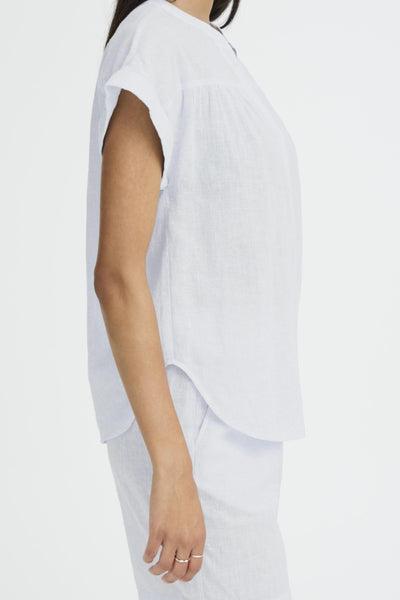 B.Young Izola Stripe V-Neck Button Front Blouse - Blue