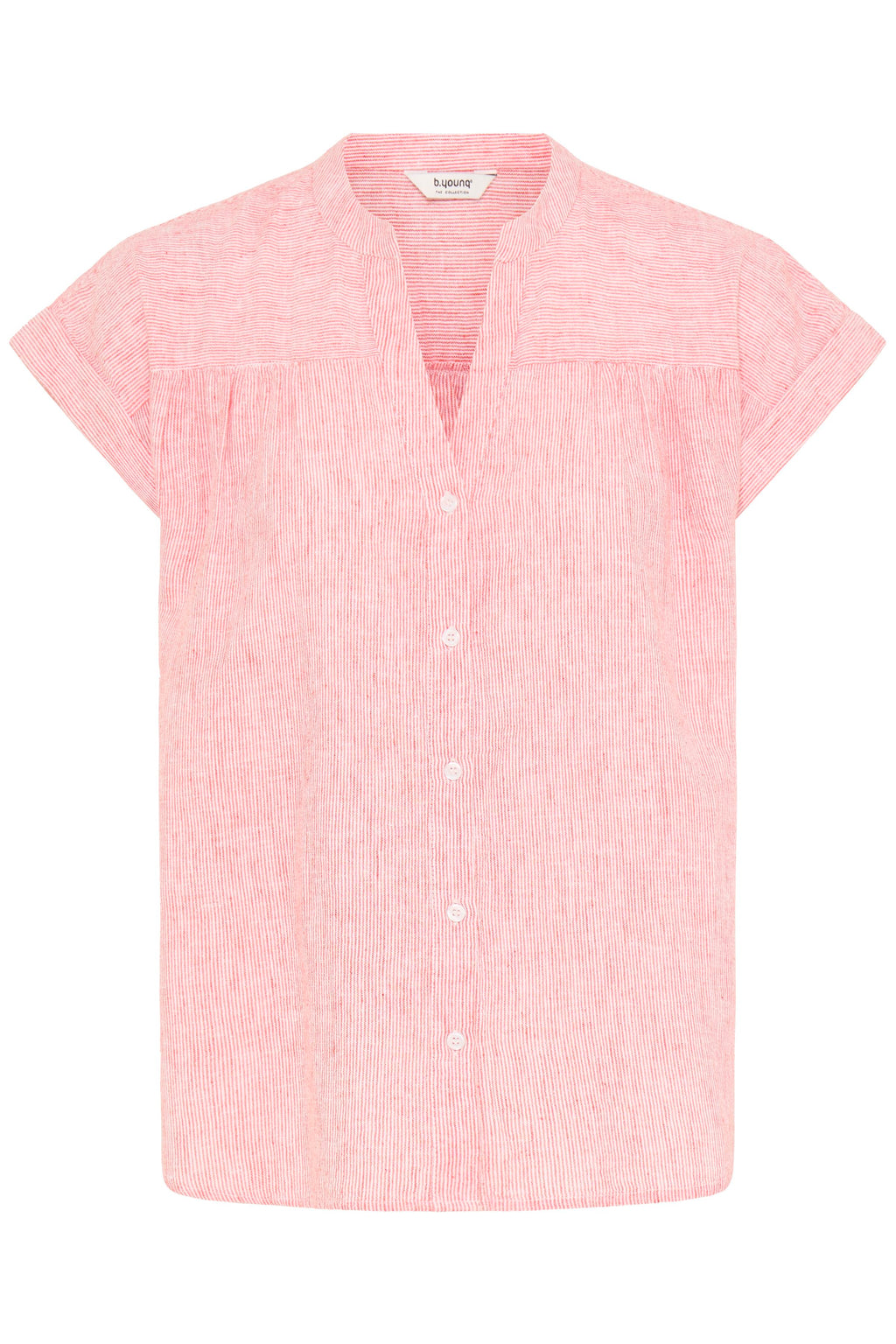 B.Young Izola Stripe V-Neck Button Front Blouse - Red