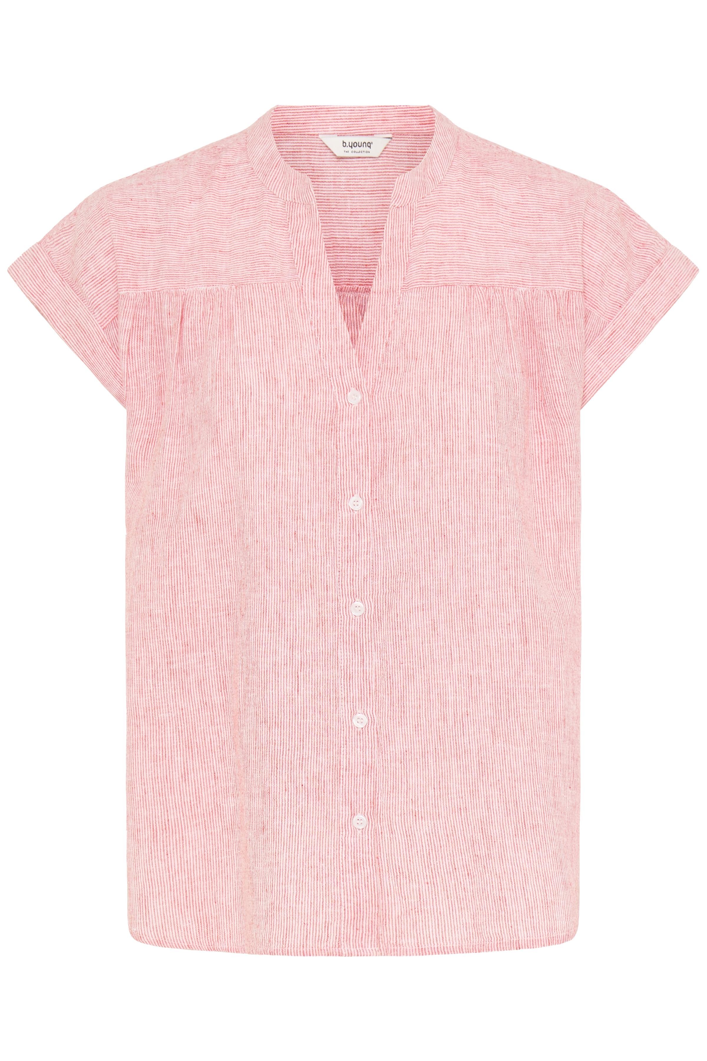 B.Young Izola Stripe V-Neck Button Front Blouse - Red