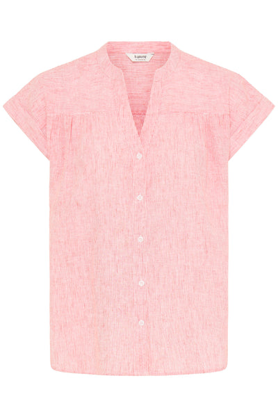 B.Young Izola Stripe V-Neck Button Front Blouse - Red