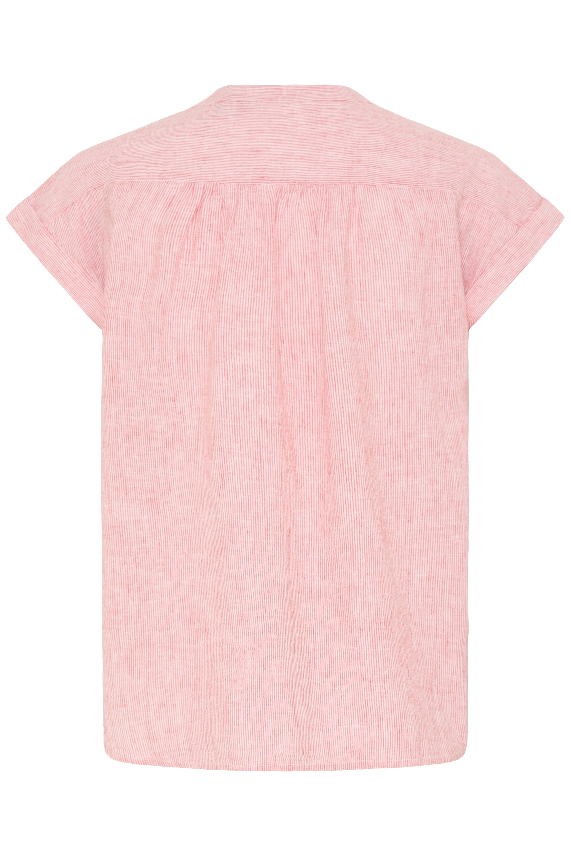 B.Young Izola Stripe V-Neck Button Front Blouse - Red