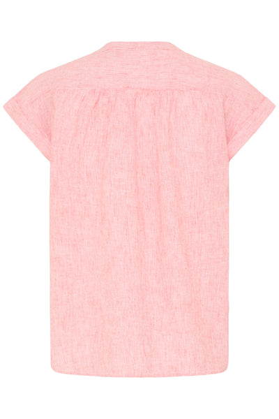 B.Young Izola Stripe V-Neck Button Front Blouse - Red