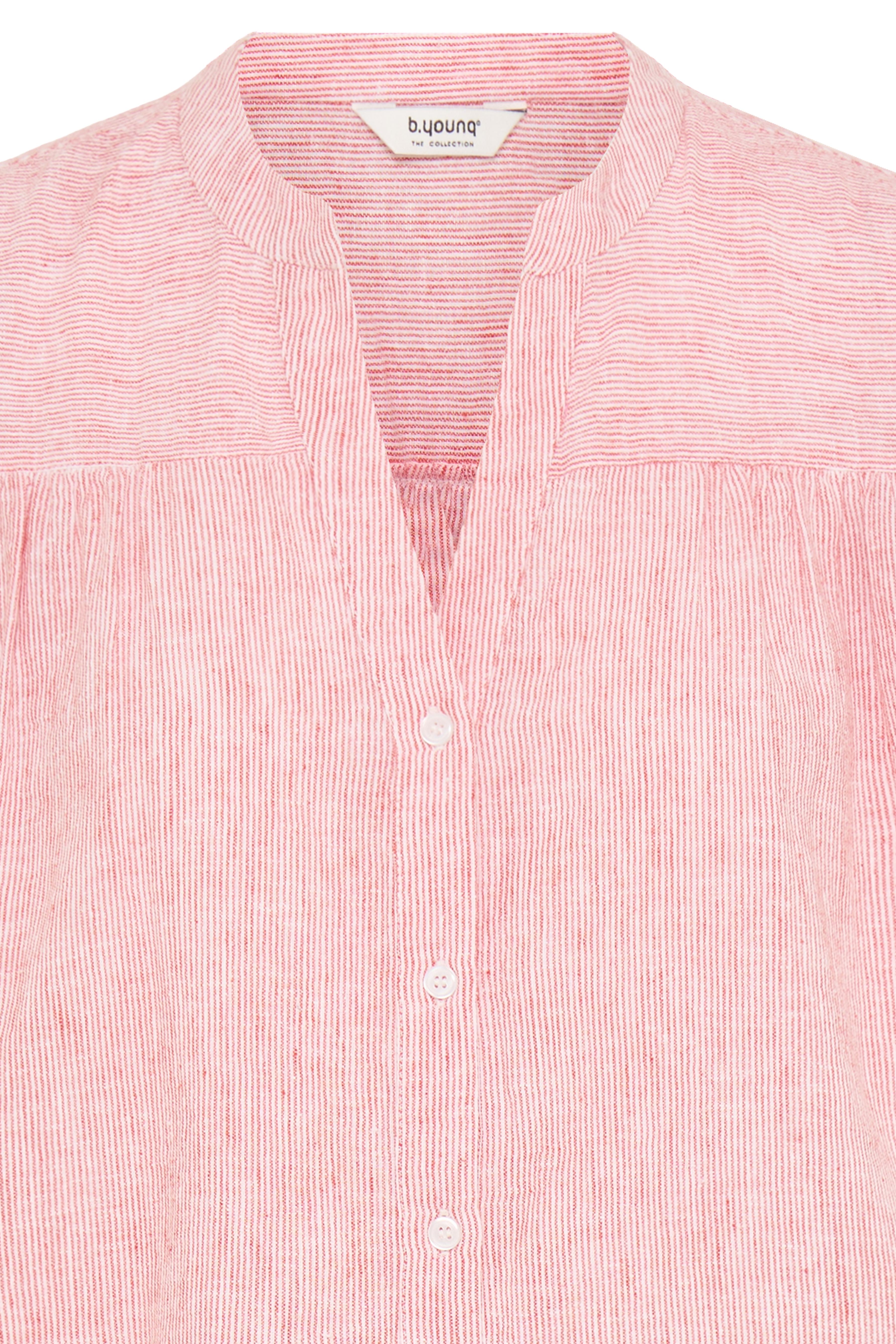 B.Young Izola Stripe V-Neck Button Front Blouse - Red