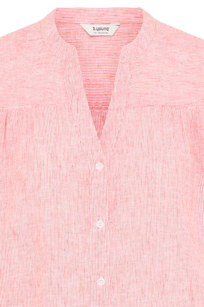 B.Young Izola Stripe V-Neck Button Front Blouse - Red