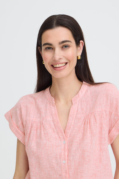 B.Young Izola Stripe V-Neck Button Front Blouse - Red
