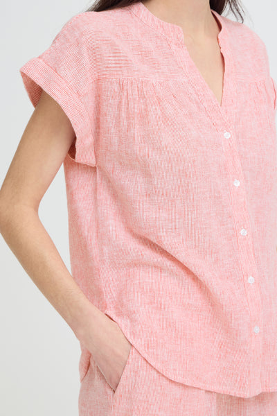 B.Young Izola Stripe V-Neck Button Front Blouse - Red