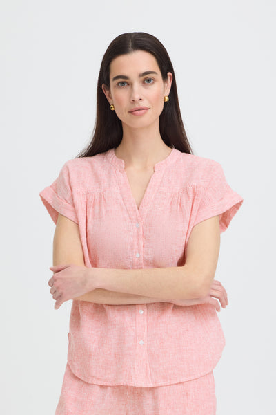 B.Young Izola Stripe V-Neck Button Front Blouse - Red
