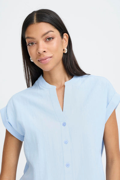 B.Young Ellana Button Through Short Sleeve Shirt - Blue