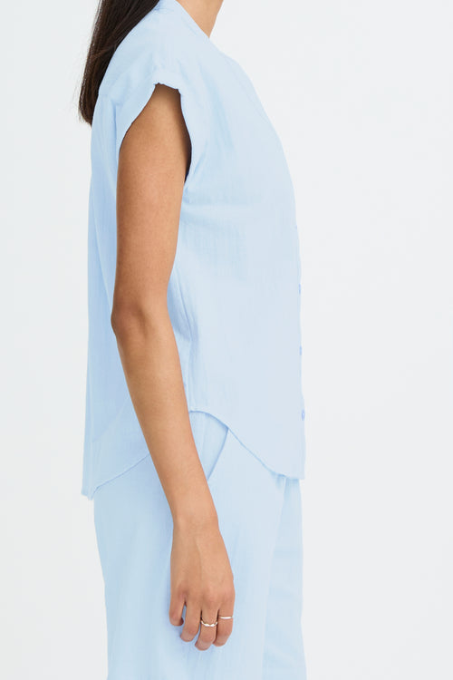 B.Young Ellana Button Through Short Sleeve Shirt - Blue