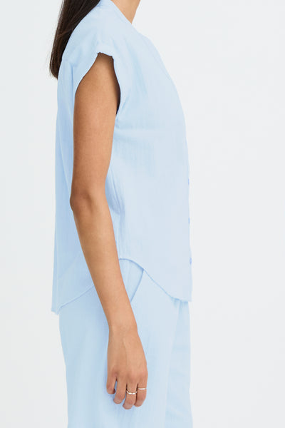 B.Young Ellana Button Through Short Sleeve Shirt - Blue