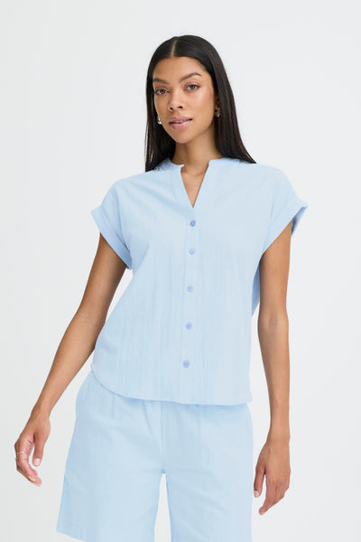 B.Young Ellana Button Through Short Sleeve Shirt - Blue