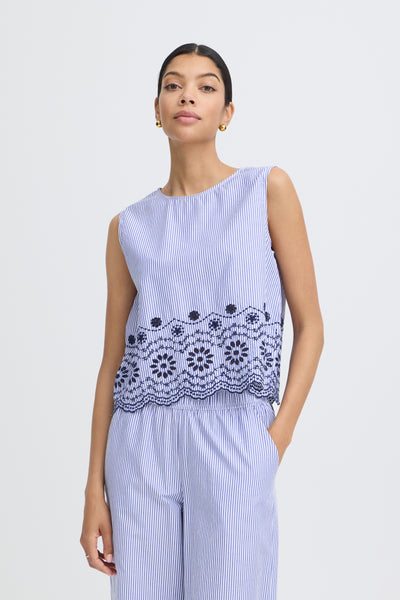 B.Young Inzi Floral Stripe Embroidered Sleeveless Top