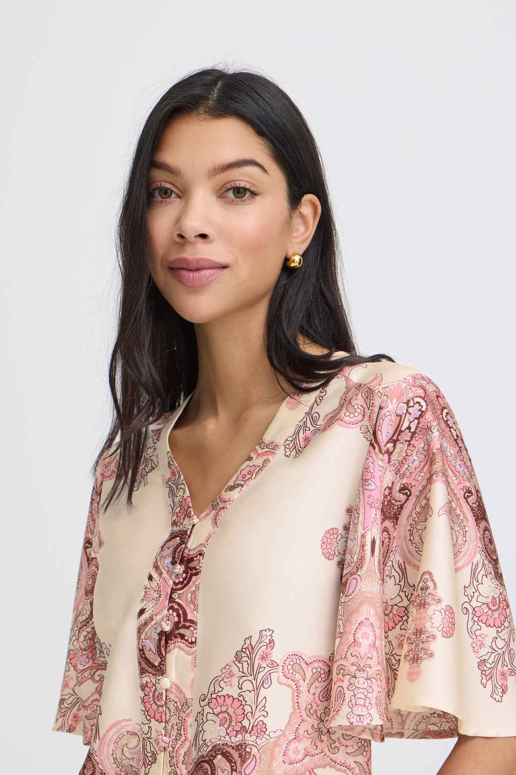 B.Young Jannike Button Front Paisley Print Satin Blouse