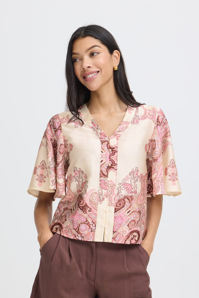B.Young Jannike Button Front Paisley Print Satin Blouse
