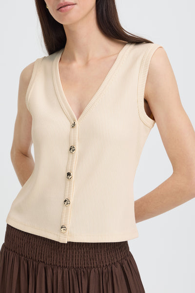 B.Young Rubina Gold Button Knitted Sleeveless Top