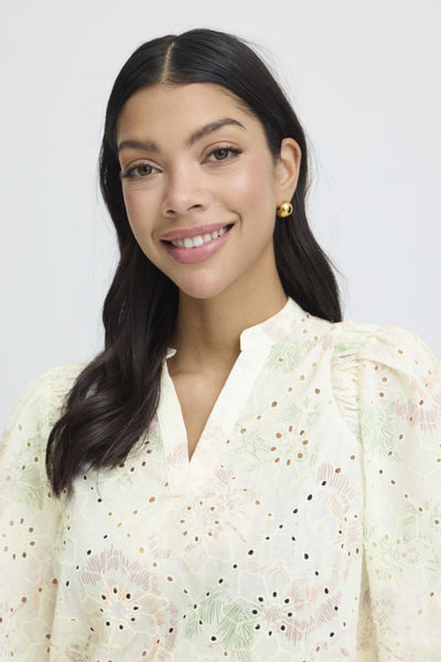 B.Young Joa Floral Broderie Anglais V-Neck Blouse