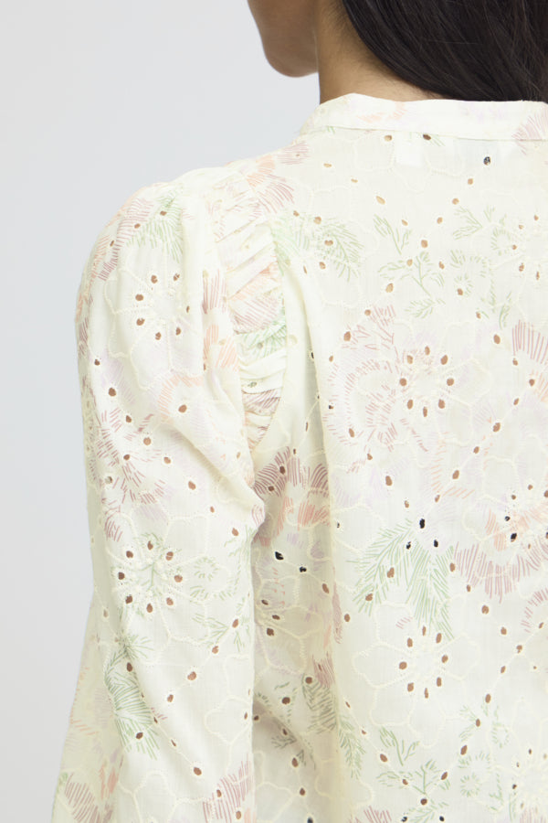 B.Young Joa Floral Broderie Anglais V-Neck Blouse