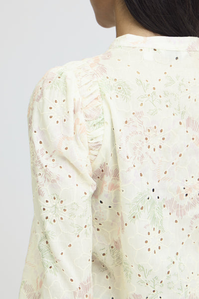 B.Young Joa Floral Broderie Anglais V-Neck Blouse