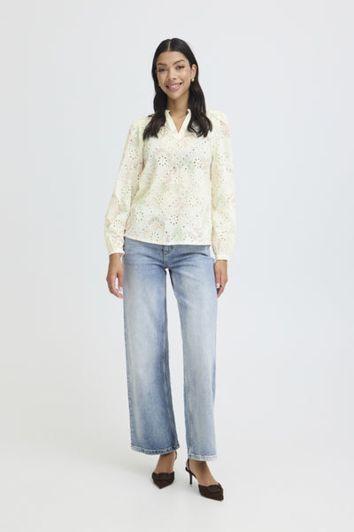 B.Young Joa Floral Broderie Anglais V-Neck Blouse
