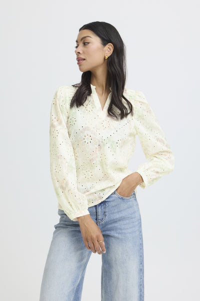 B.Young Joa Floral Broderie Anglais V-Neck Blouse