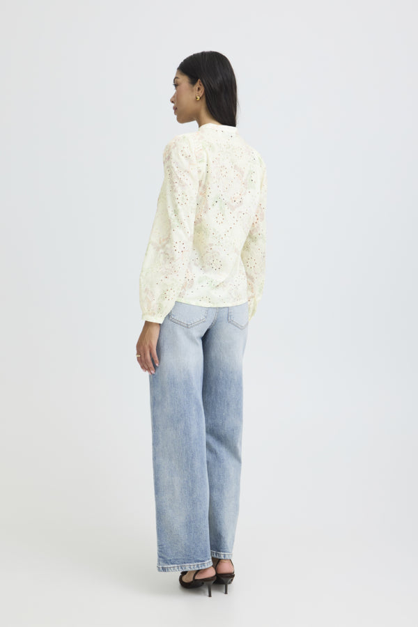 B.Young Joa Floral Broderie Anglais V-Neck Blouse