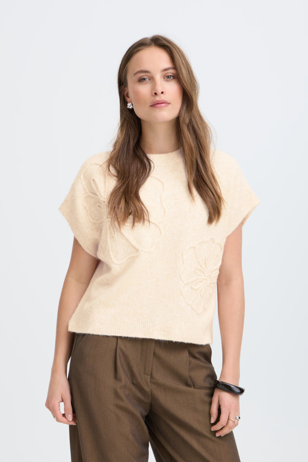 B.Young Omea Floral Embroidered Short Sleeve Knit
