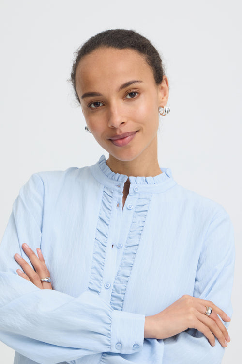 B.Young Flavie Ruffle Front Button Shirt
