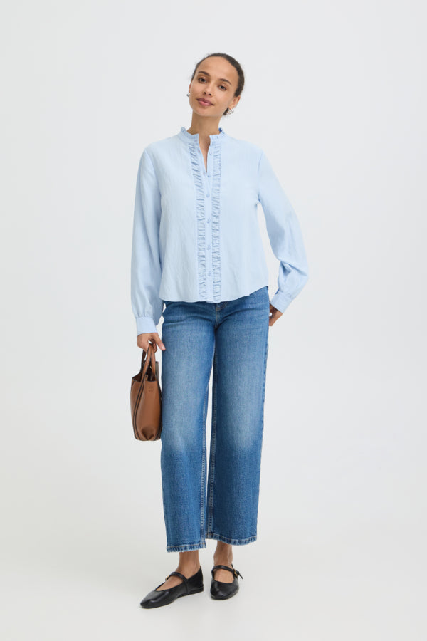 B.Young Flavie Ruffle Front Button Shirt