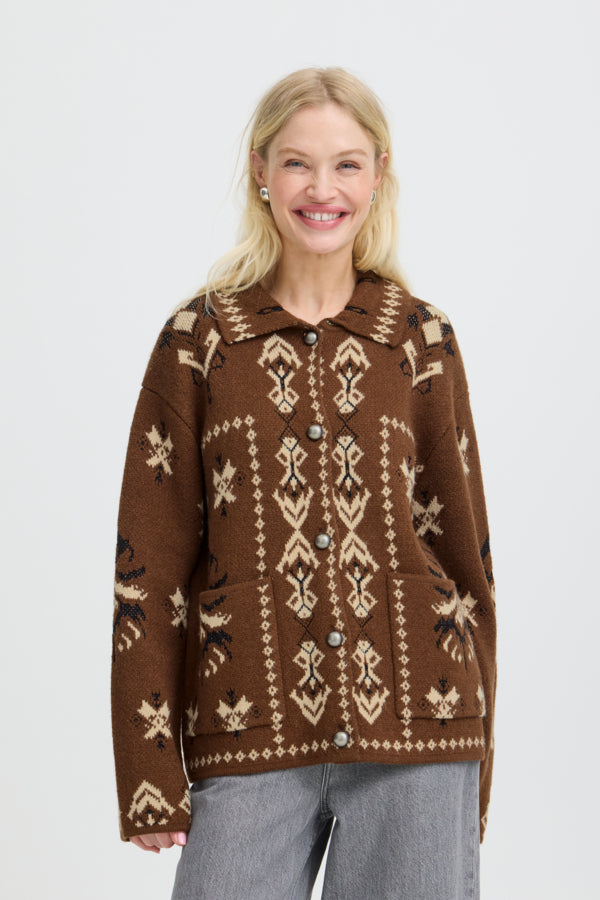 B.Young Orli Embroidered Folk Collar Cardigan