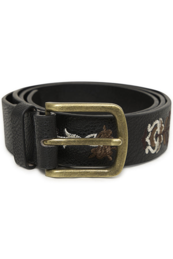 B.Young Embroidered Folk Floral Faux Leather Belt