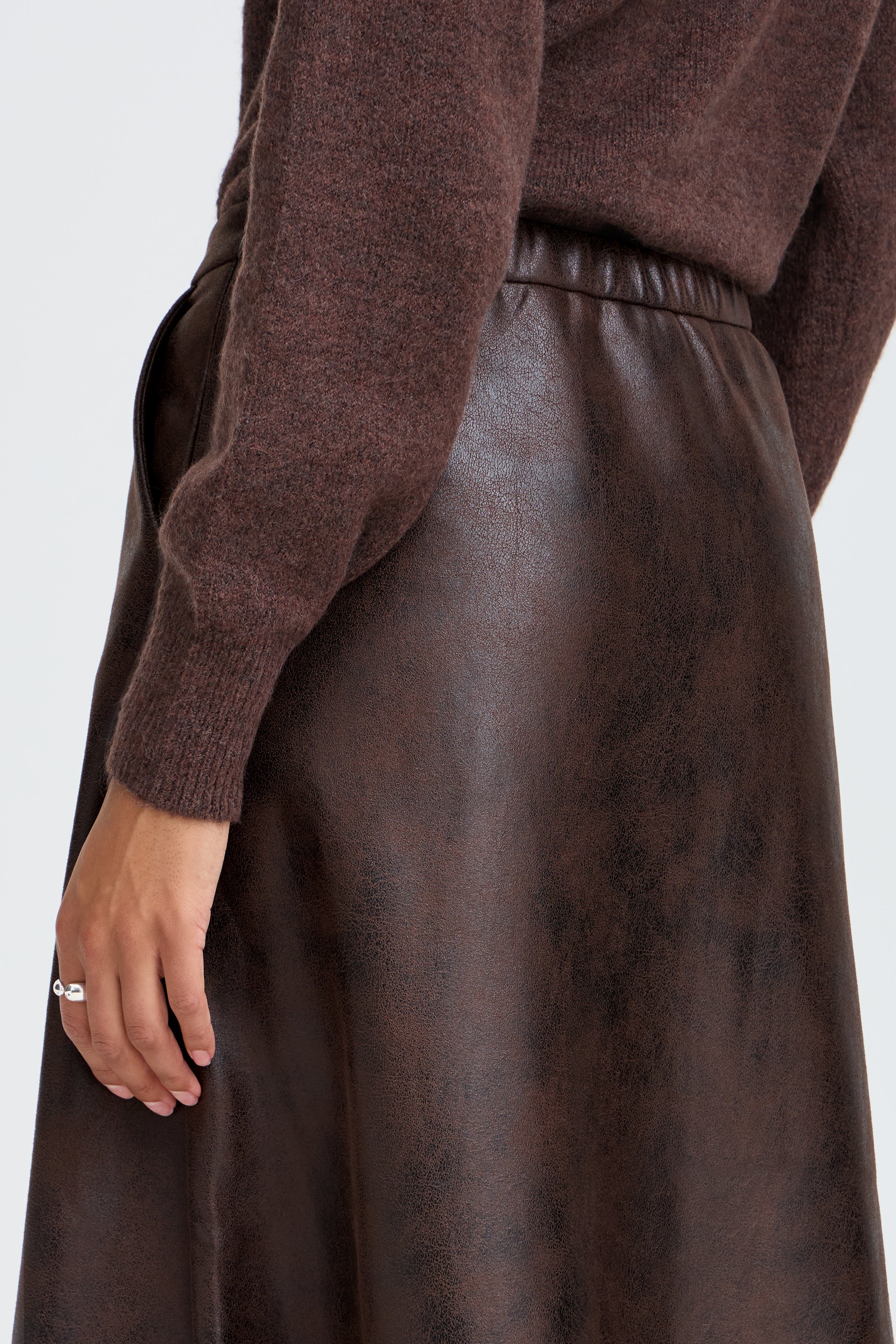 B.Young Dimian Faux Leather A-Line Midi Skirt