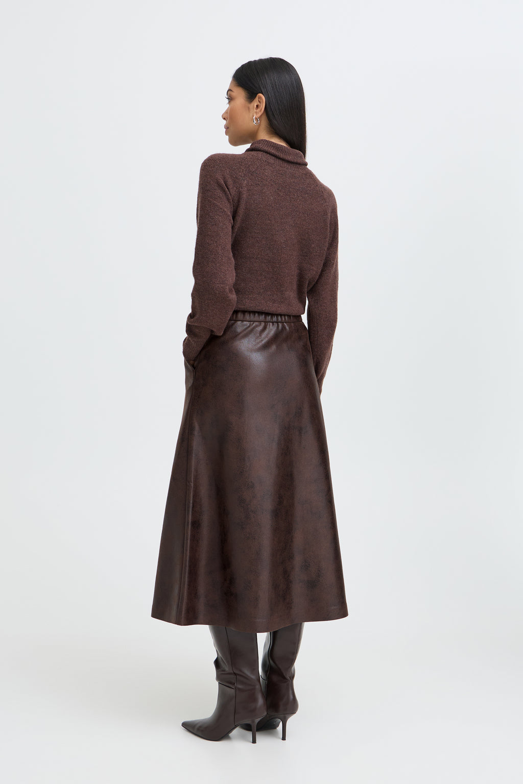 B.Young Dimian Faux Leather A-Line Midi Skirt