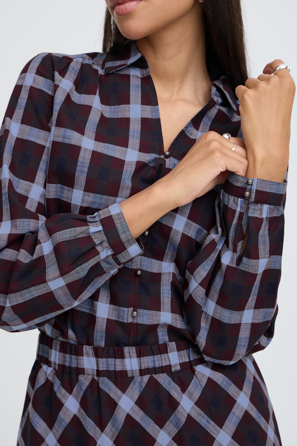 B.Young Flanny Check V-Neck Button Through Shirt