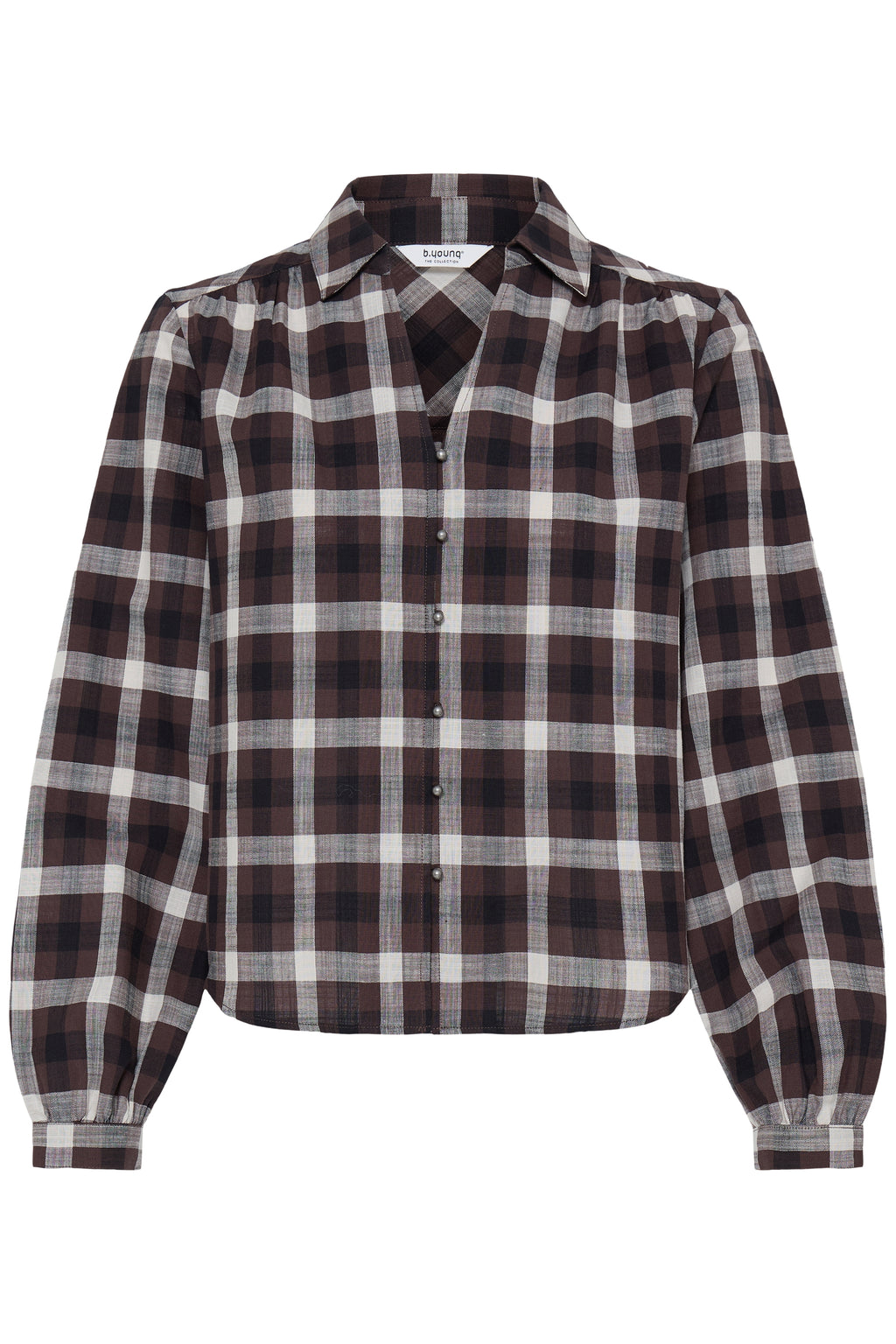 B.Young Flanny Check V-Neck Button Through Shirt