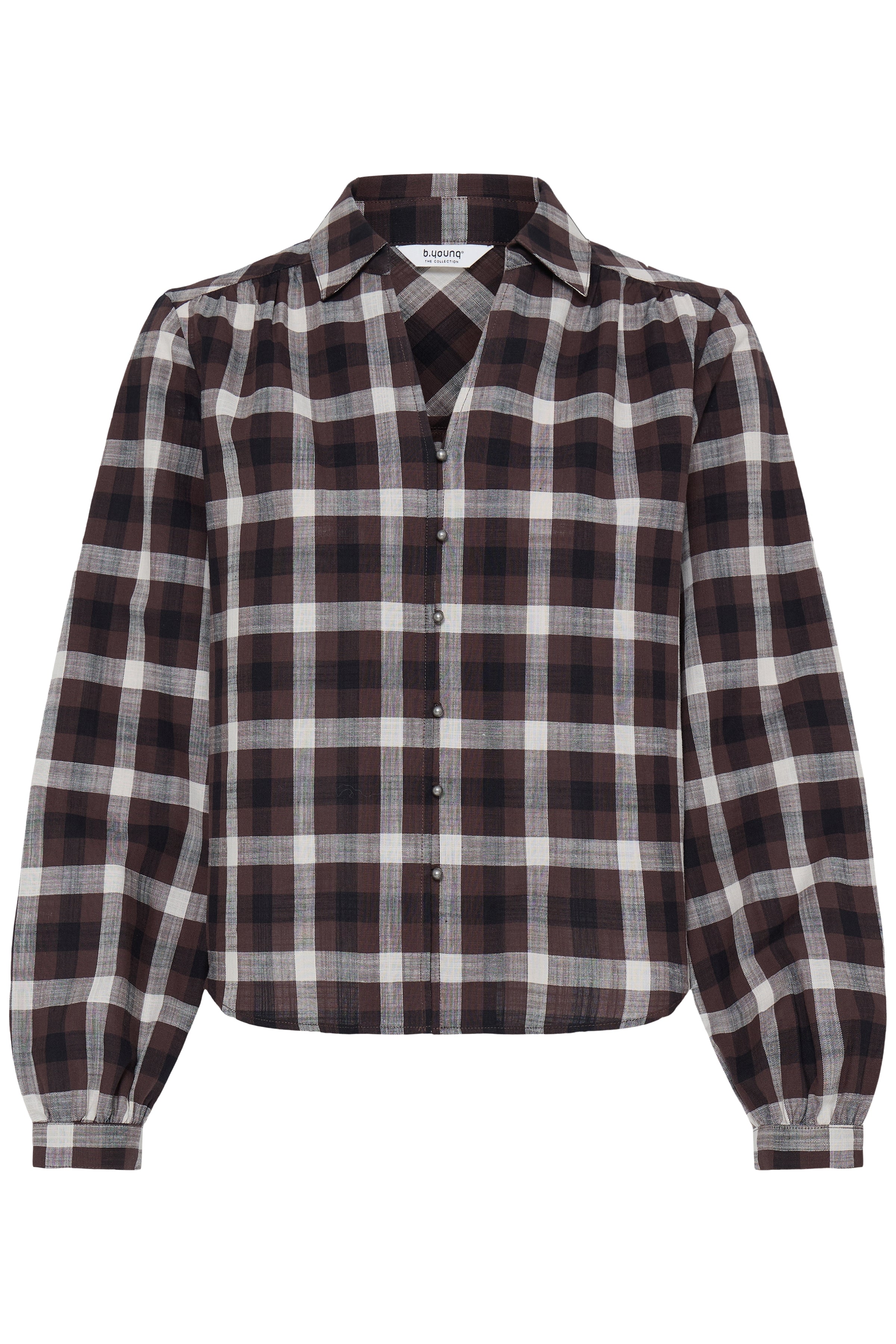 B.Young Flanny Check V-Neck Button Through Shirt
