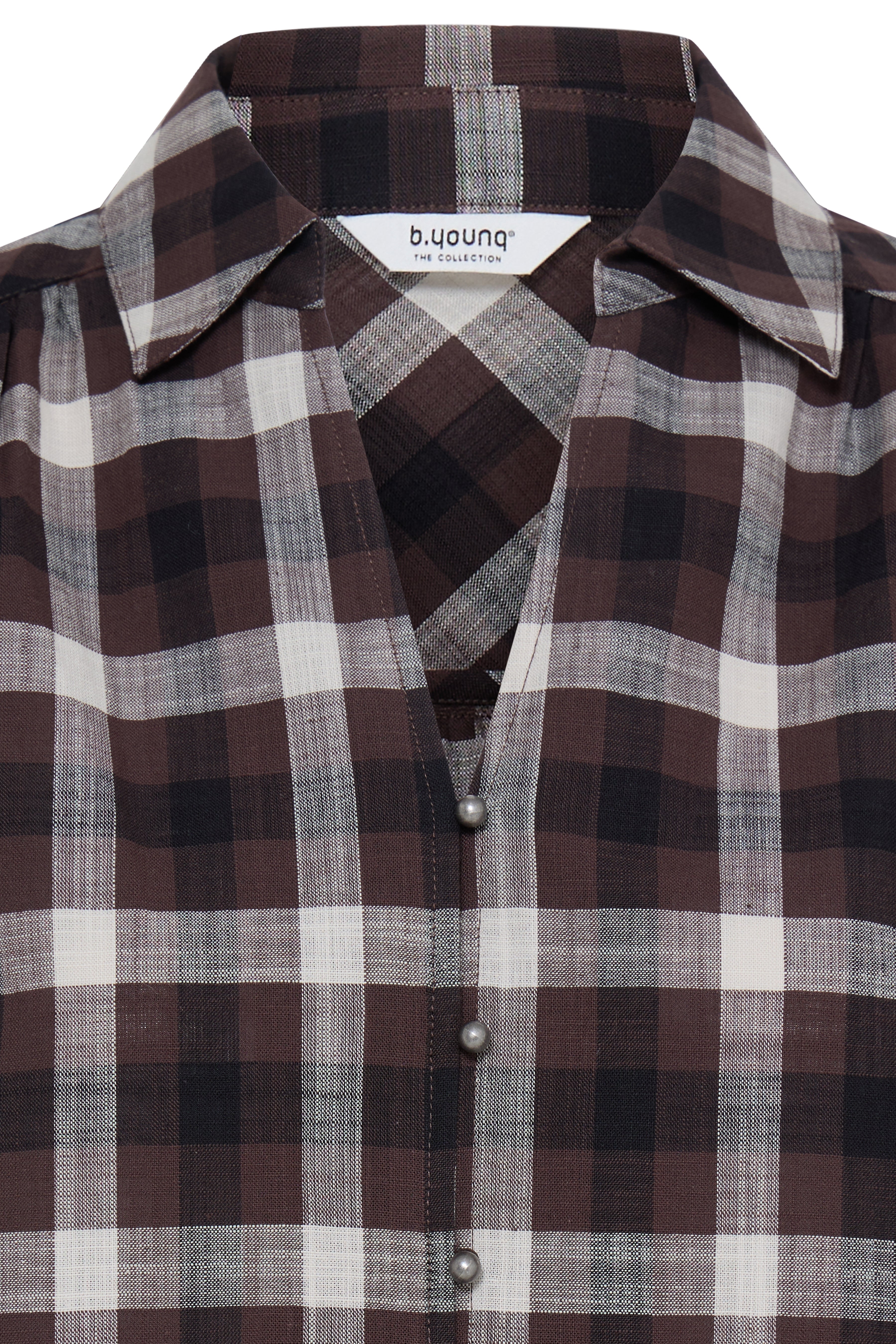 B.Young Flanny Check V-Neck Button Through Shirt