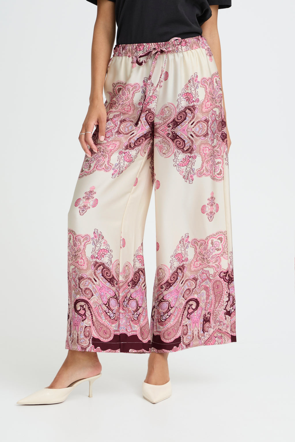 B.Young Jannike Wide Leg Paisley Print Satin Pants