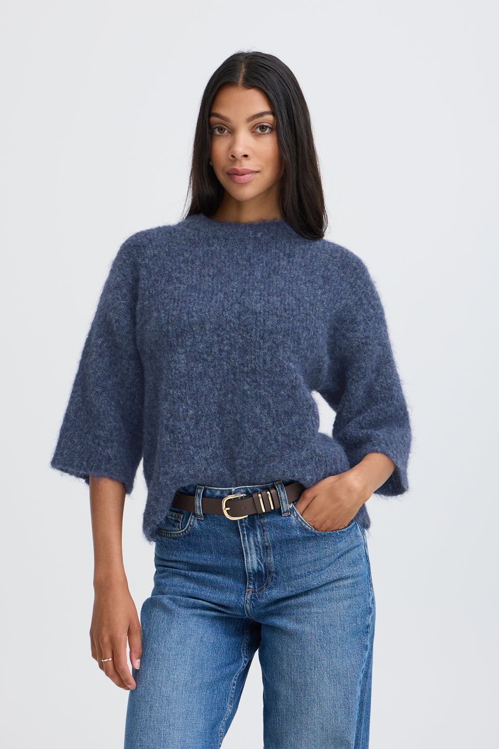 B.Young Nyla Fluffy Crop Sleeve Knit Jumper