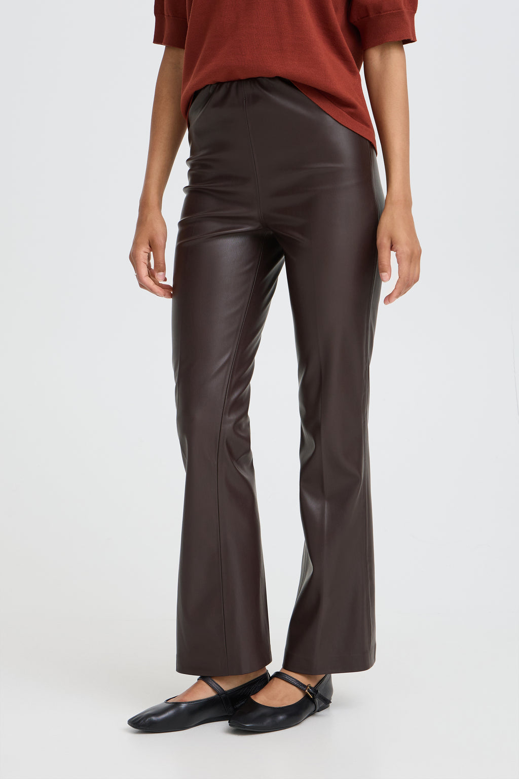 B.Young Daja Flare Faux Leather Pants – Brown