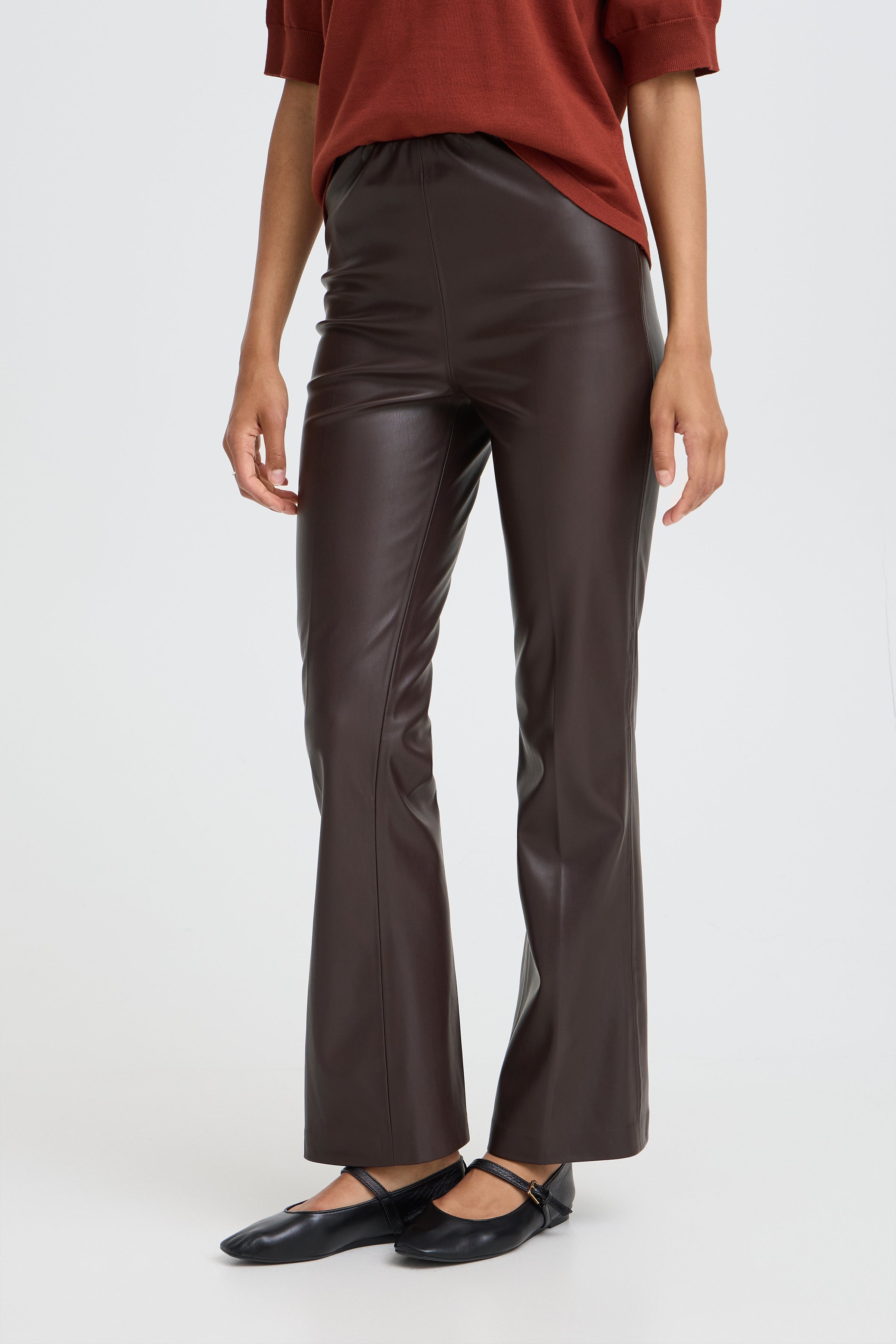 B.Young Daja Flare Faux Leather Pants – Brown