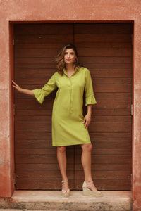 Pomodoro Linen Frill Sleeve Dress