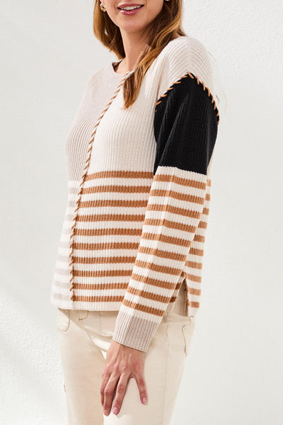 Tribal Stitch Detail and Multi Stripe Jumper