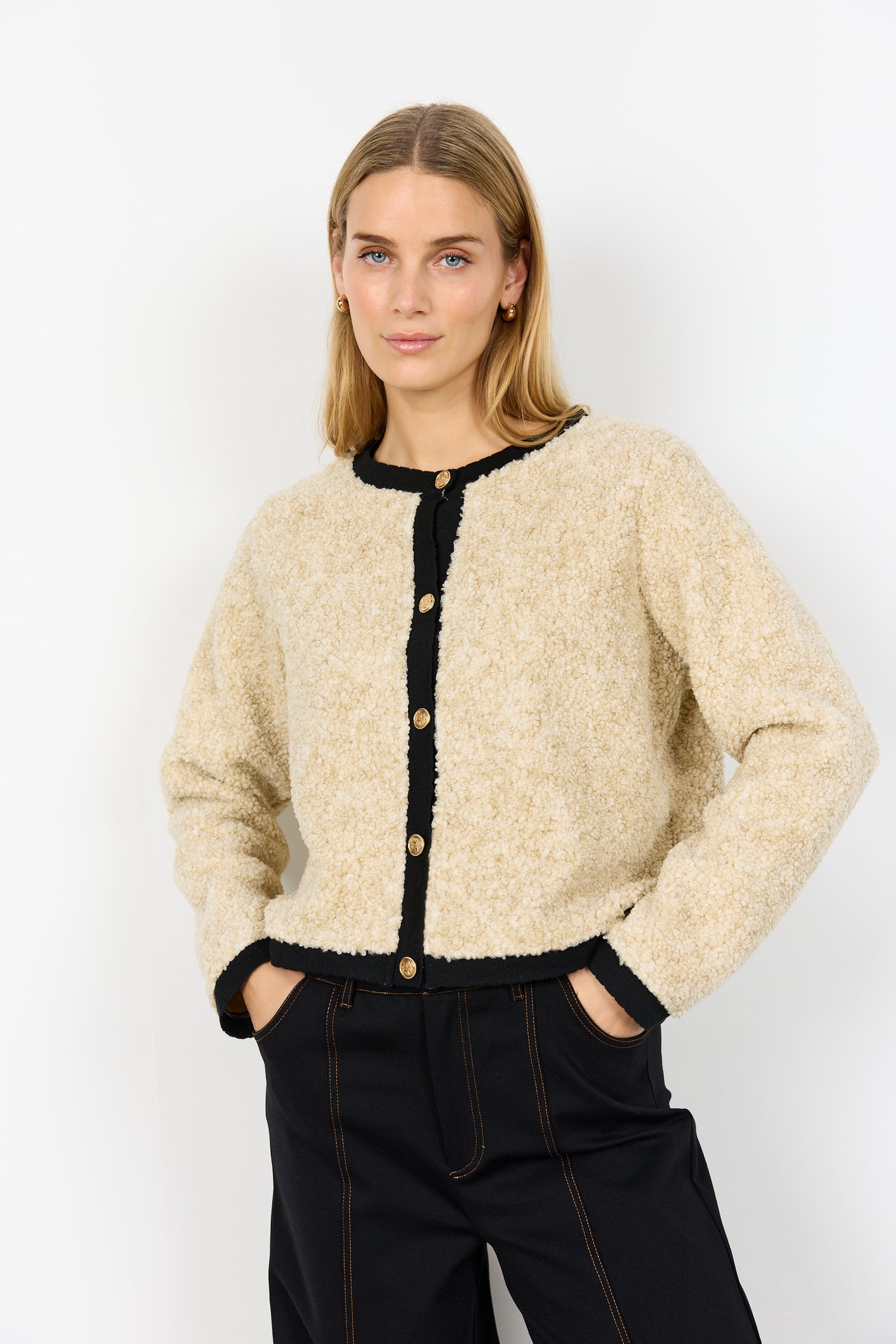 Soyaconcept Bessie Contrast Trim Bouclé Cardigan
