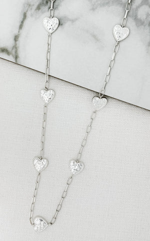 Envy Hammered Silver Heart Long Necklace